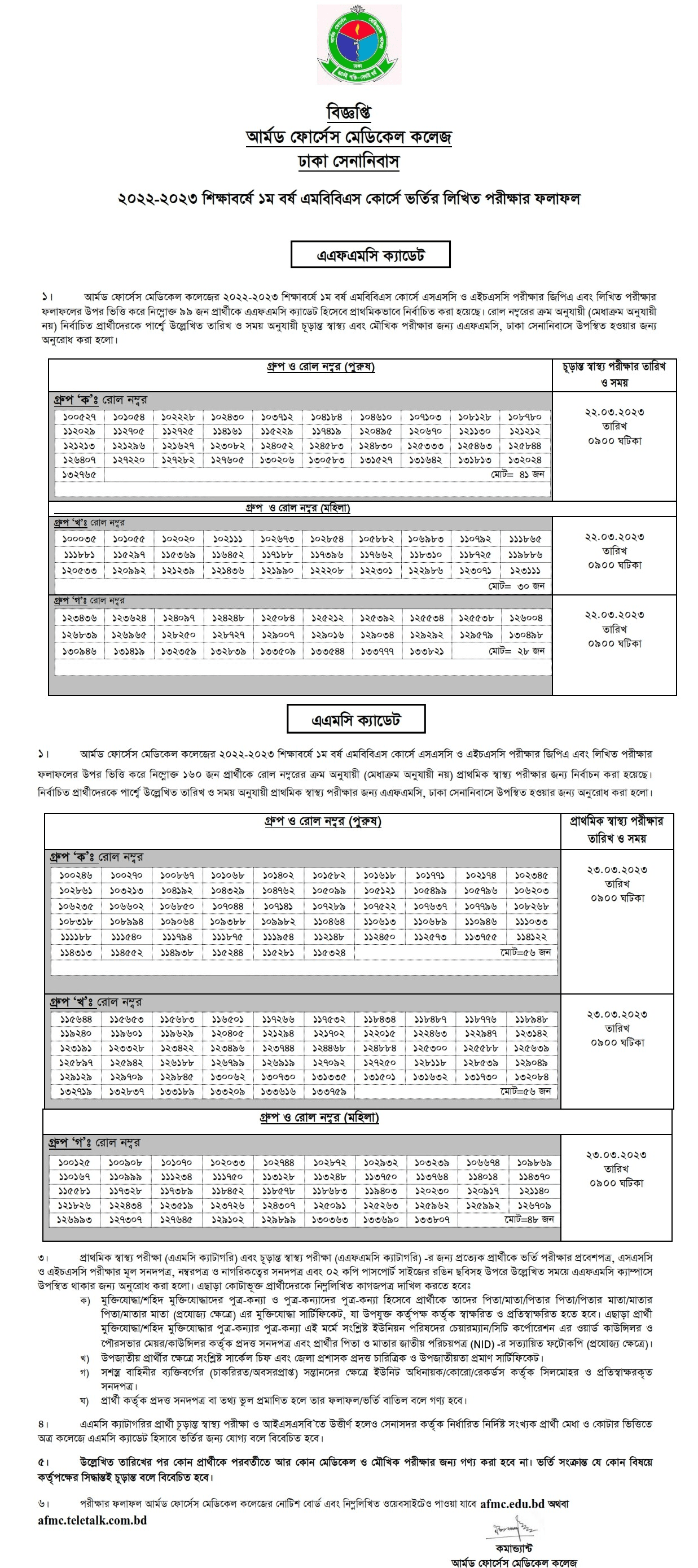 Armed Forces Medical College Admission Circular 2024 25