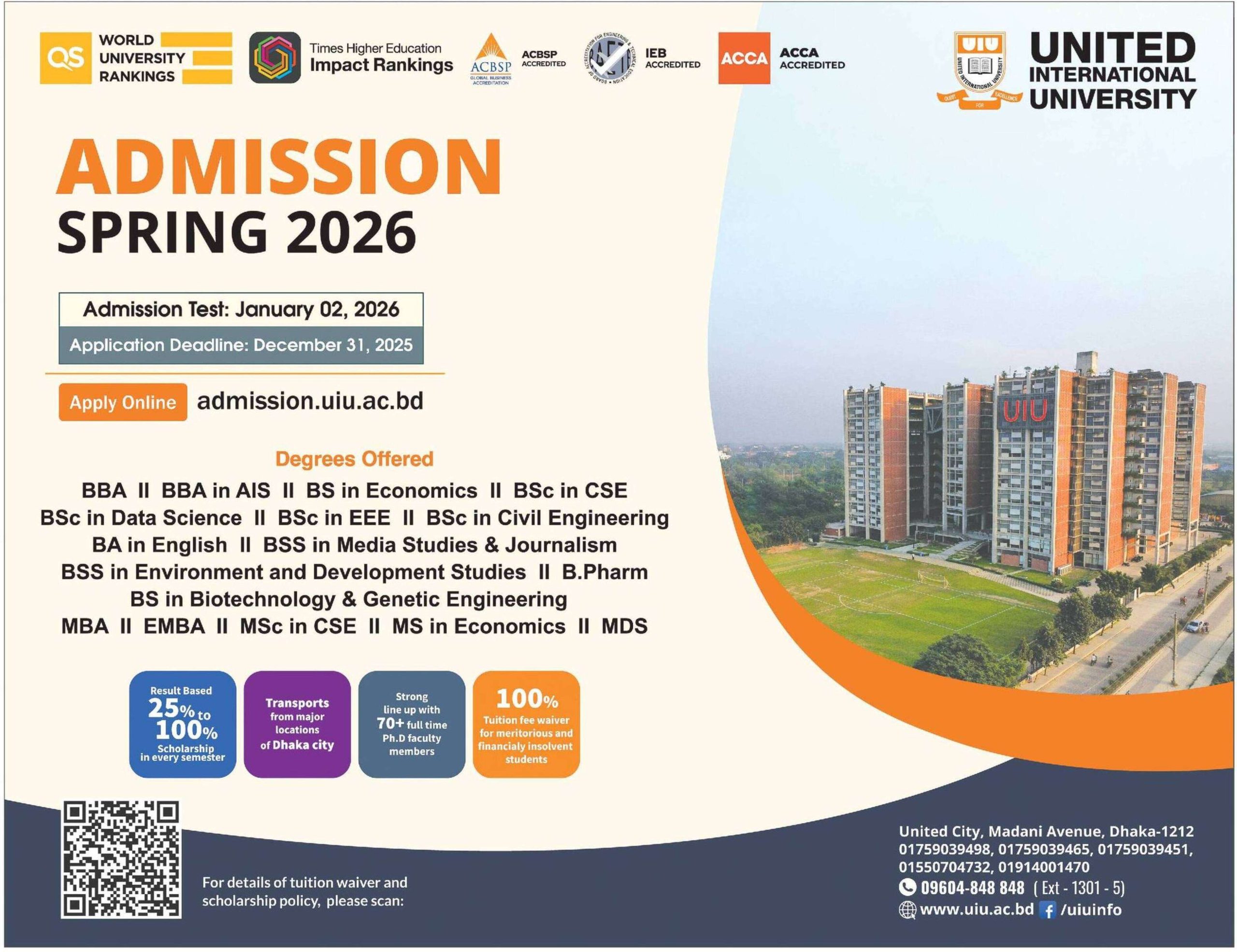 United International University Admission Circular 2025-26