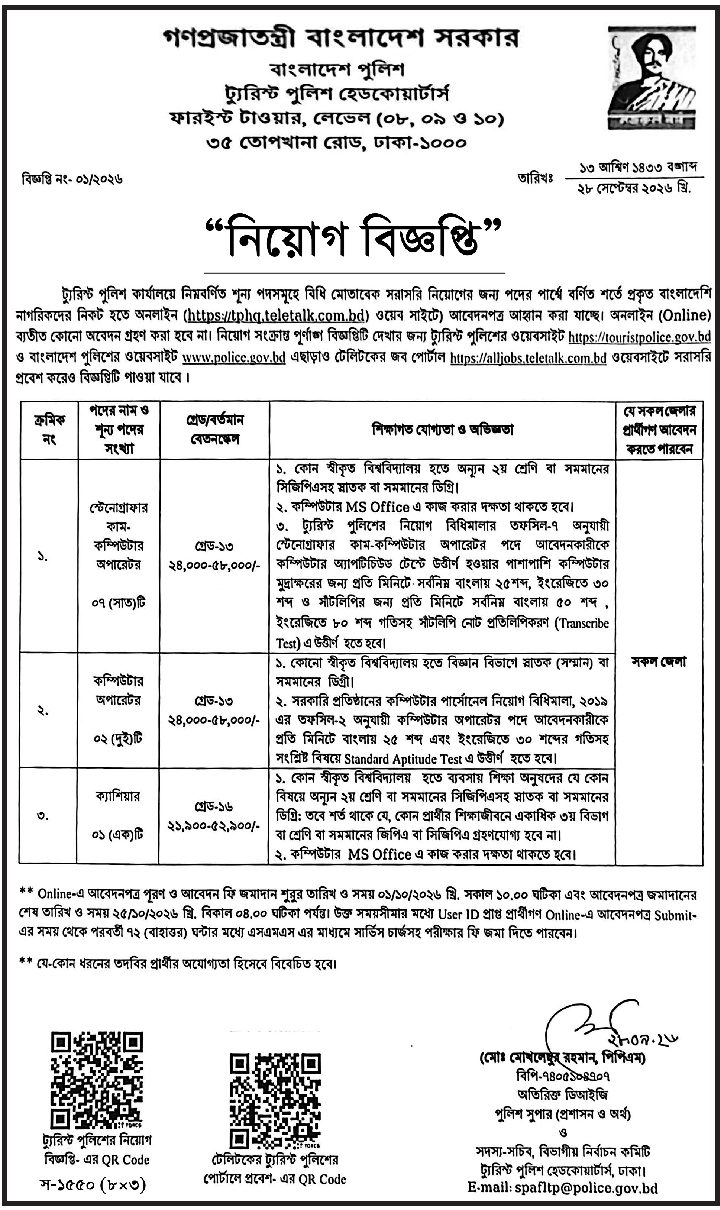 Tourist Police Constable Job Circular 2026
